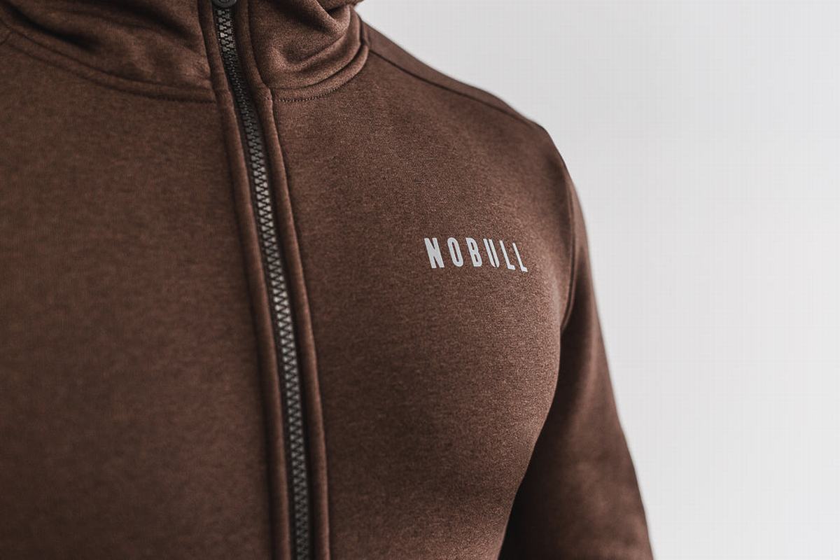 Nobull Performance Zip-up Men's Hoodie Coffee | Australia (QA0345)